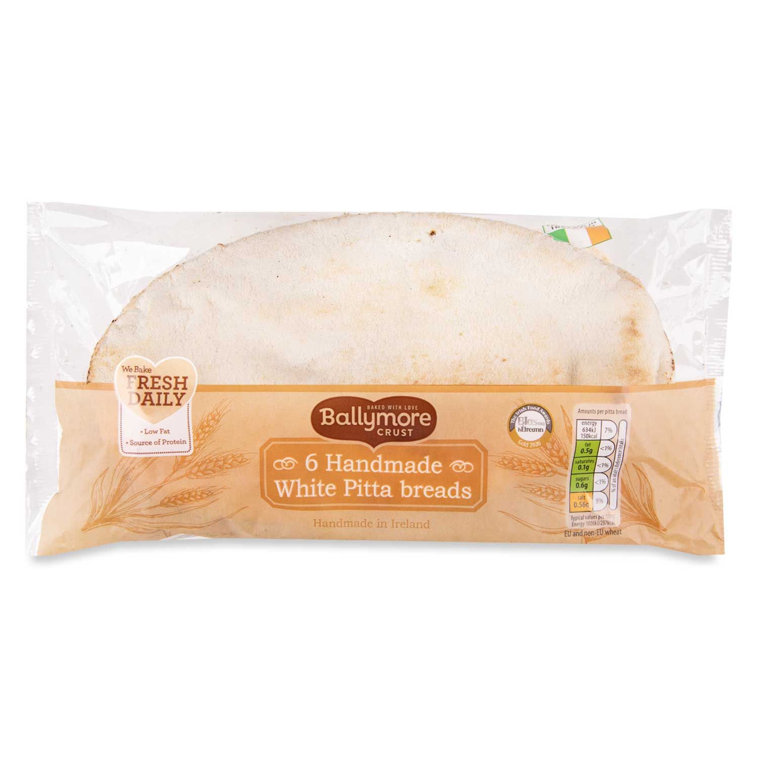 Handmade White Pitta Breads 380g 6 Pack Ballymore Crust